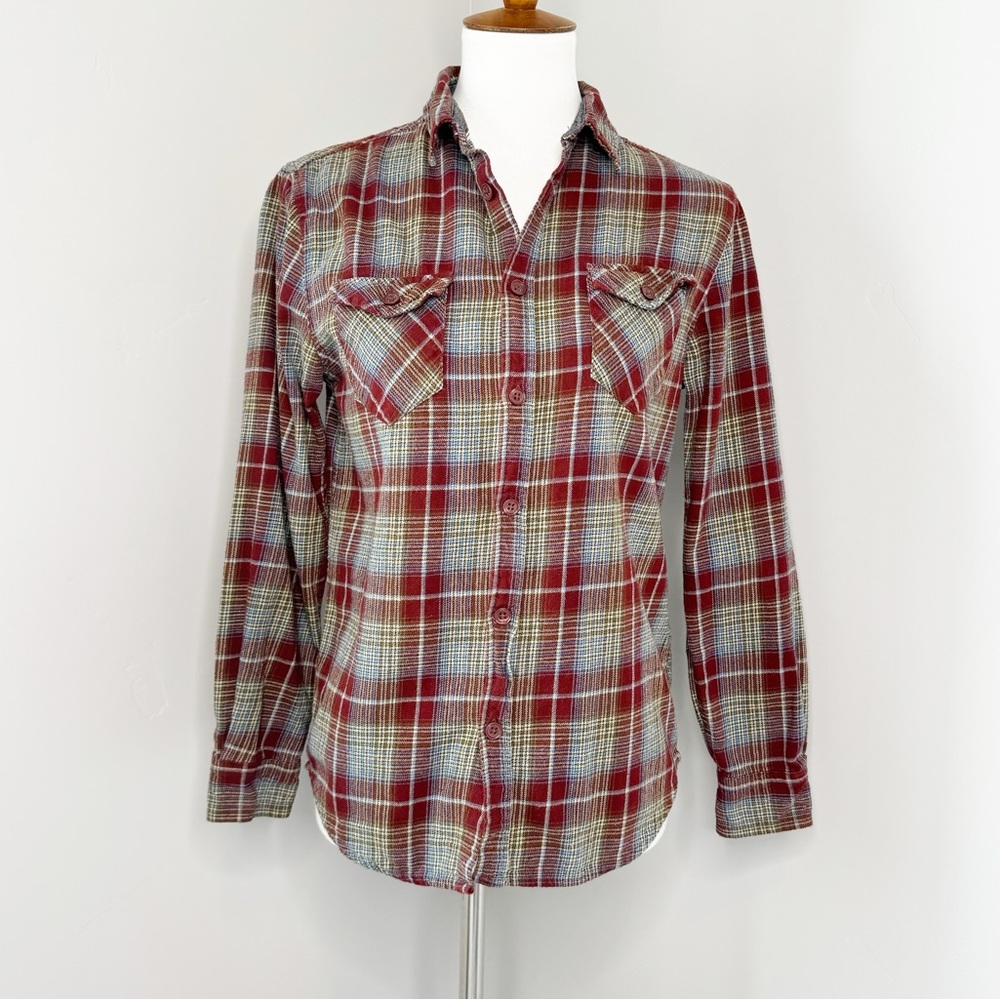Red Plaid Flannel Women’s Size Small Long Sleeve Button Down Birch Black